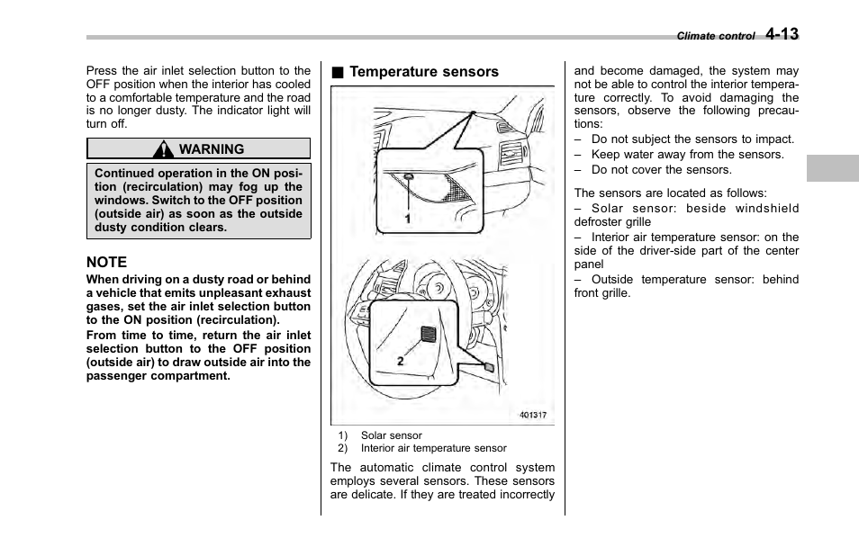 Temperature sensors | Subaru 2001 Outback User Manual | Page 171 / 448