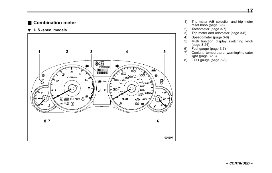 Combination meter | Subaru 2001 Outback User Manual | Page 19 / 448