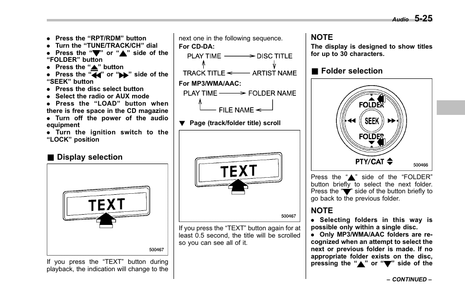 Display selection, Folder selection | Subaru 2001 Outback User Manual | Page 201 / 448