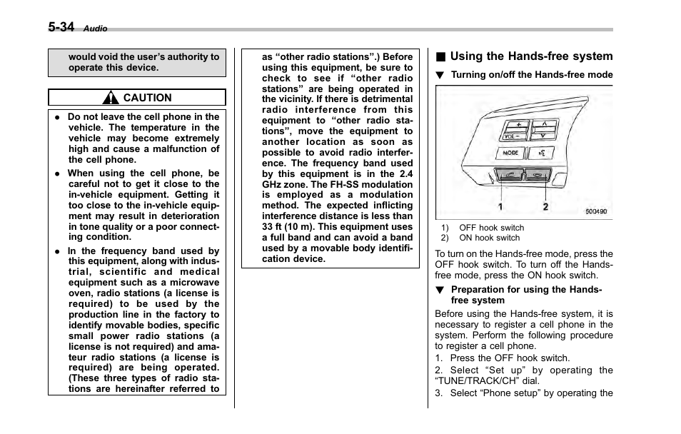 Using the hands-free system | Subaru 2001 Outback User Manual | Page 210 / 448