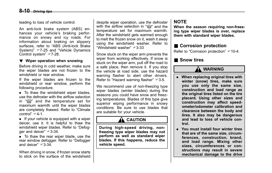 Corrosion protection, Snow tires | Subaru 2001 Outback User Manual | Page 294 / 448