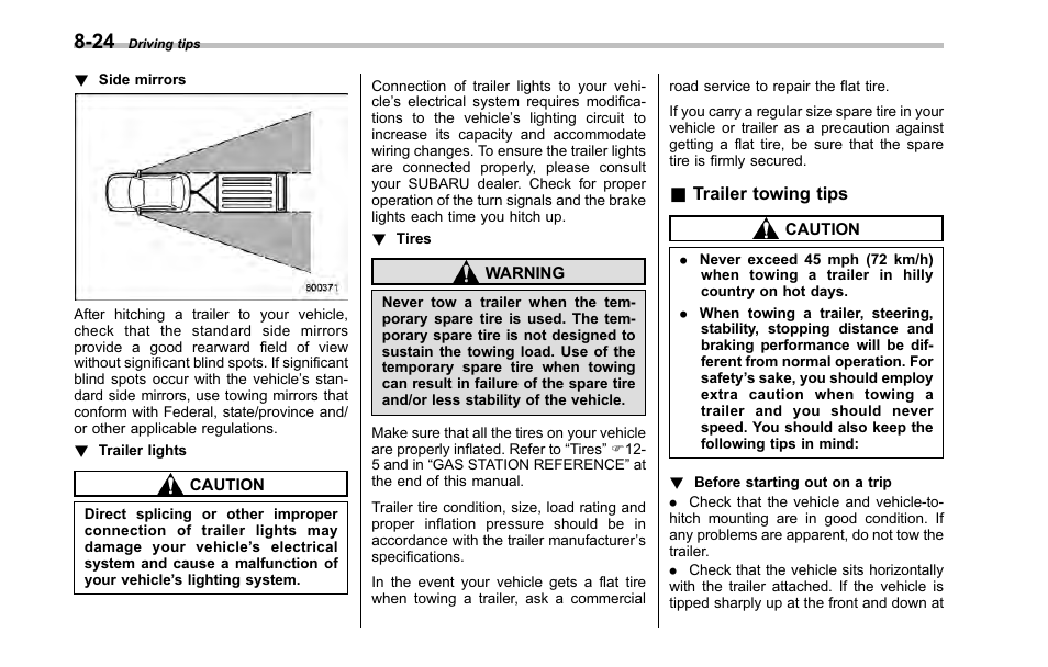 Trailer towing tips | Subaru 2001 Outback User Manual | Page 308 / 448