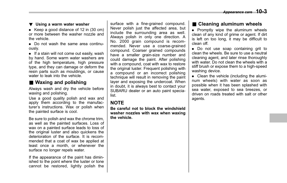 Waxing and polishing, Cleaning aluminum wheels | Subaru 2001 Outback User Manual | Page 333 / 448