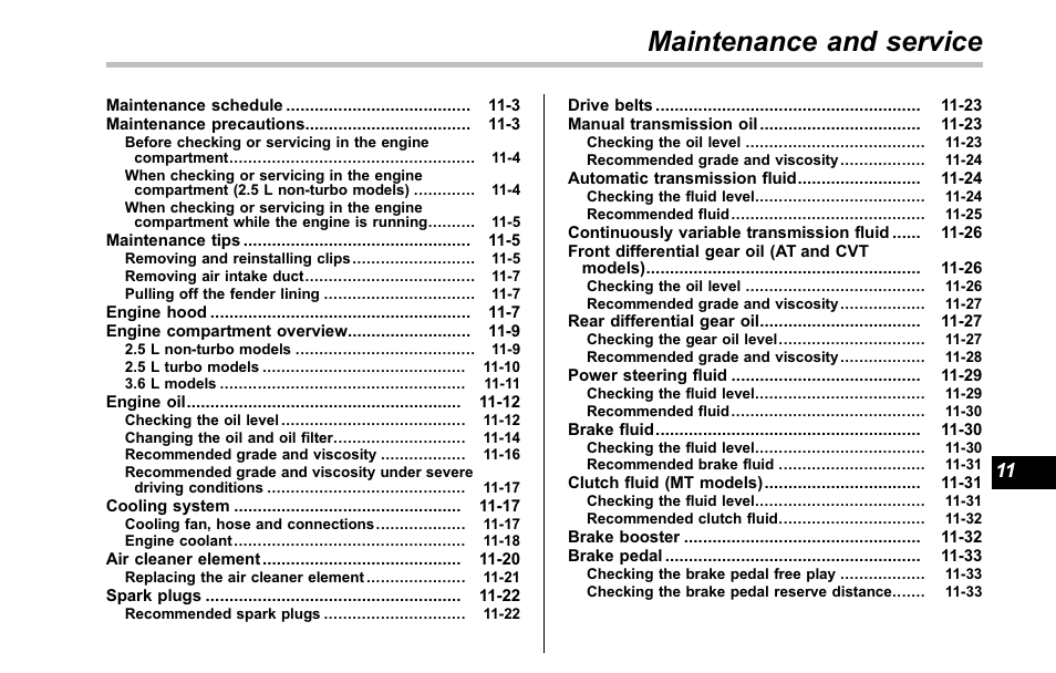 Maintenance and service | Subaru 2001 Outback User Manual | Page 337 / 448