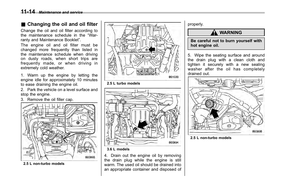 Changing the oil and oil filter | Subaru 2001 Outback User Manual | Page 350 / 448