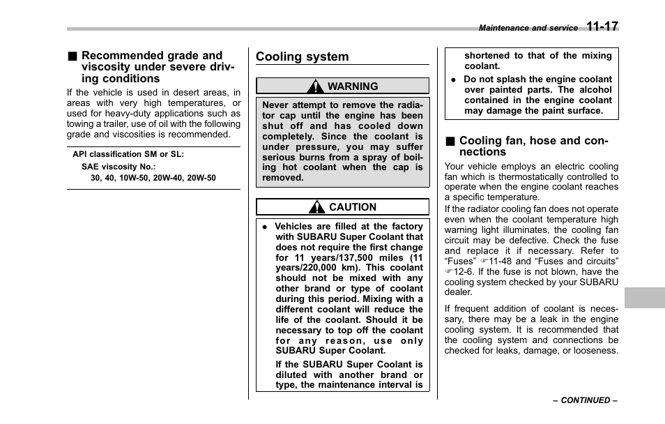 Cooling system, Cooling fan, hose and connections | Subaru 2001 Outback User Manual | Page 353 / 448