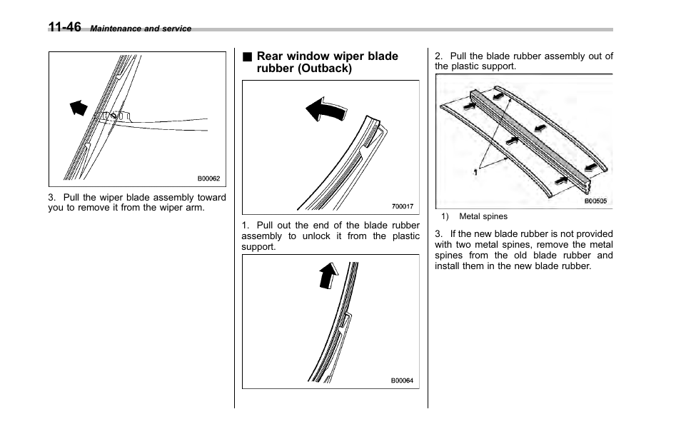 Rear window wiper blade rubber (outback) | Subaru 2001 Outback User Manual | Page 382 / 448