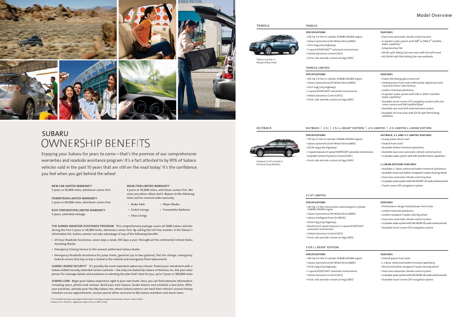 Ownership benefits, Subaru, Model overview | Subaru 2008 IMPREZA User Manual | Page 18 / 21