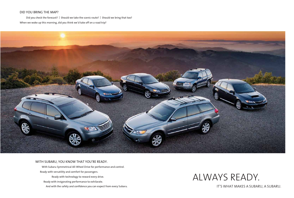 Always ready | Subaru 2008 IMPREZA User Manual | Page 2 / 21