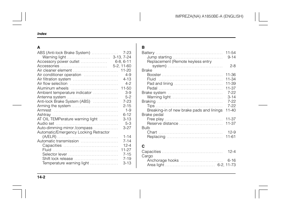 Index | Subaru Impreza User Manual | Page 26 / 35