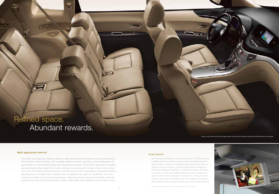 Refined space, Abundant rewards | Subaru Tribeca 3.6R Touring User Manual | Page 8 / 20