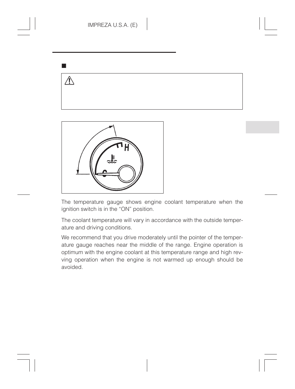 Temperature gauge, Caution | Subaru Impreza 2.2L MT User Manual | Page 112 / 328