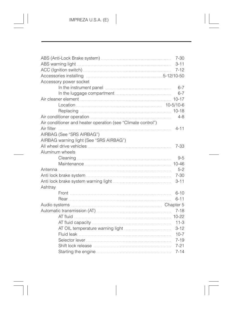 Index | Subaru Impreza 2.2L MT User Manual | Page 12 / 328