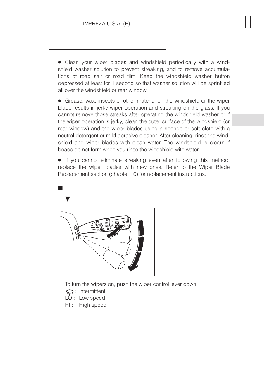 Windshield wipers and washer switch | Subaru Impreza 2.2L MT User Manual | Page 126 / 328