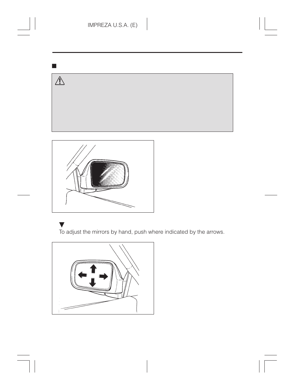 Outside mirrors, Warning | Subaru Impreza 2.2L MT User Manual | Page 131 / 328