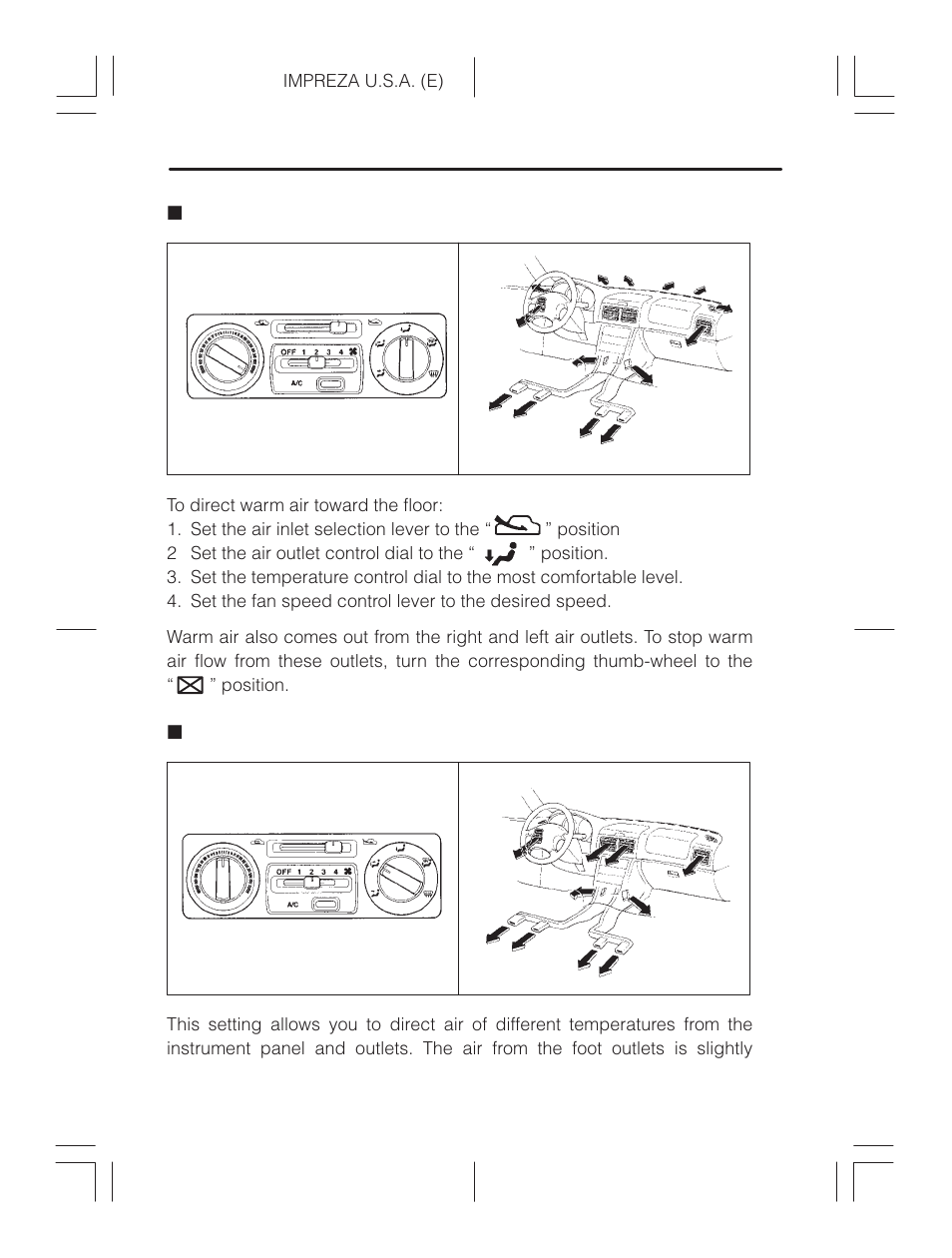 Heating, Bi.level heating, Heating 4-6 | Subaru Impreza 2.2L MT User Manual | Page 138 / 328