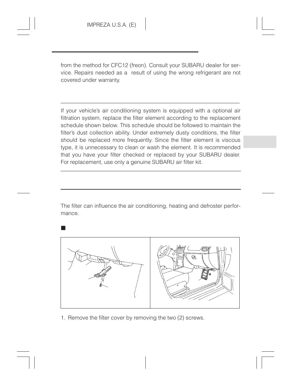 Air filtration system (option), Replacement procedure | Subaru Impreza 2.2L MT User Manual | Page 143 / 328