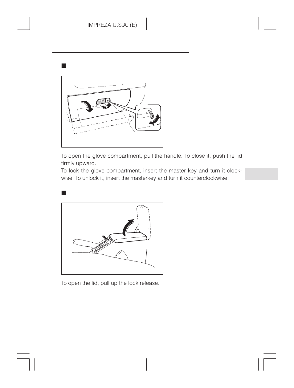 Glove compartment, Center console | Subaru Impreza 2.2L MT User Manual | Page 159 / 328