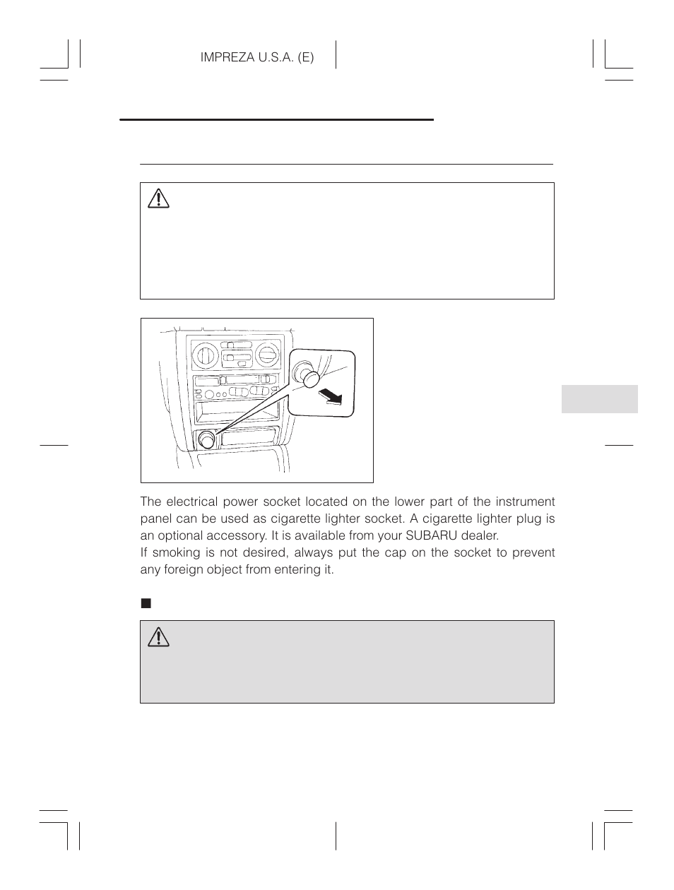 Cigarette lighter (option), Caution, Warning | Subaru Impreza 2.2L MT User Manual | Page 165 / 328