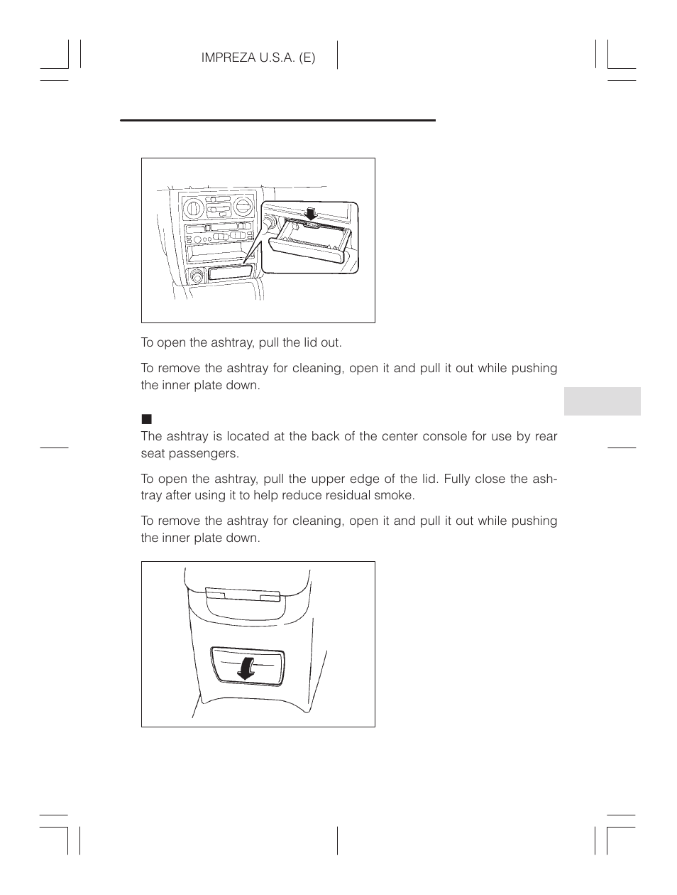 Rear ashtray | Subaru Impreza 2.2L MT User Manual | Page 167 / 328