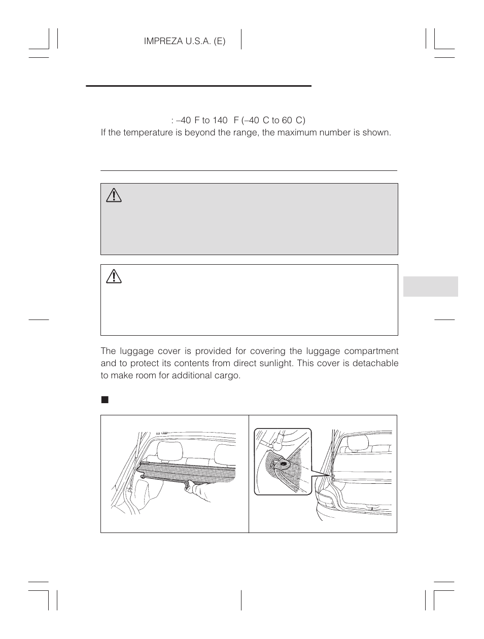 Luggage cover (wagon only), Using the cover, Warning | Caution | Subaru Impreza 2.2L MT User Manual | Page 179 / 328