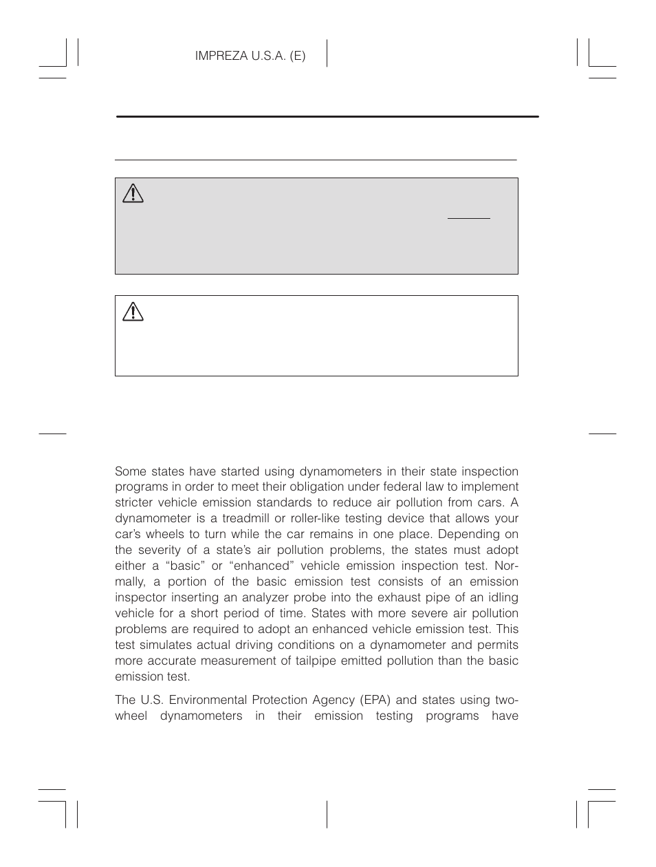 State emission testing (u.s. only), Warning, Caution | Subaru Impreza 2.2L MT User Manual | Page 188 / 328