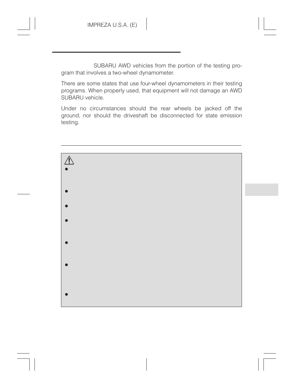 Engine exhaust gas (carbon monoxide), Warning | Subaru Impreza 2.2L MT User Manual | Page 189 / 328