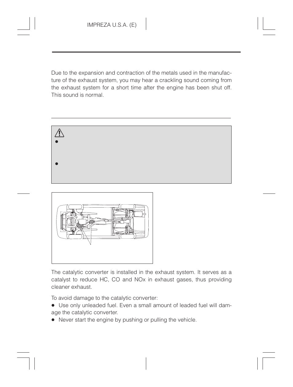 Catalytic converter, Warning | Subaru Impreza 2.2L MT User Manual | Page 190 / 328