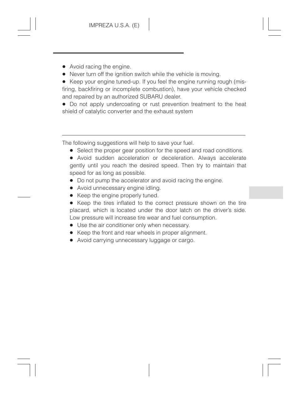 Fuel economy hints | Subaru Impreza 2.2L MT User Manual | Page 191 / 328