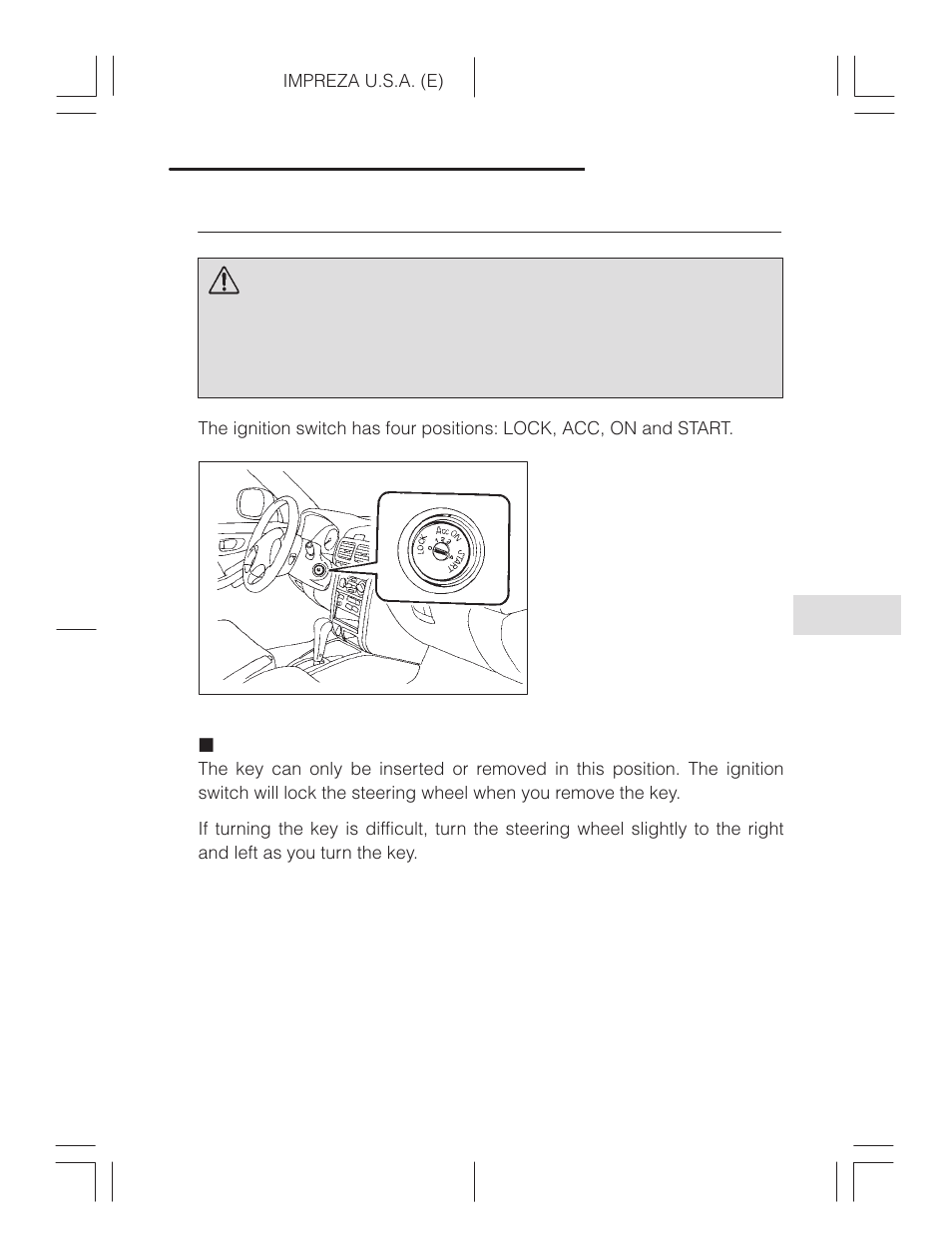 Ignition switch, Lock, Warning | Subaru Impreza 2.2L MT User Manual | Page 193 / 328