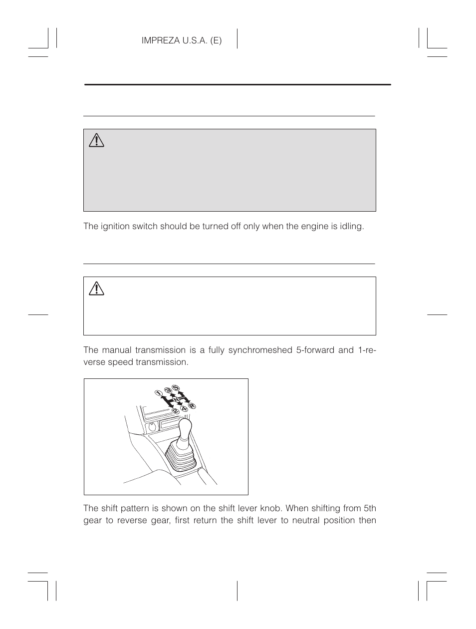 Stopping the engine, Manual transmission, Warning | Caution | Subaru Impreza 2.2L MT User Manual | Page 198 / 328