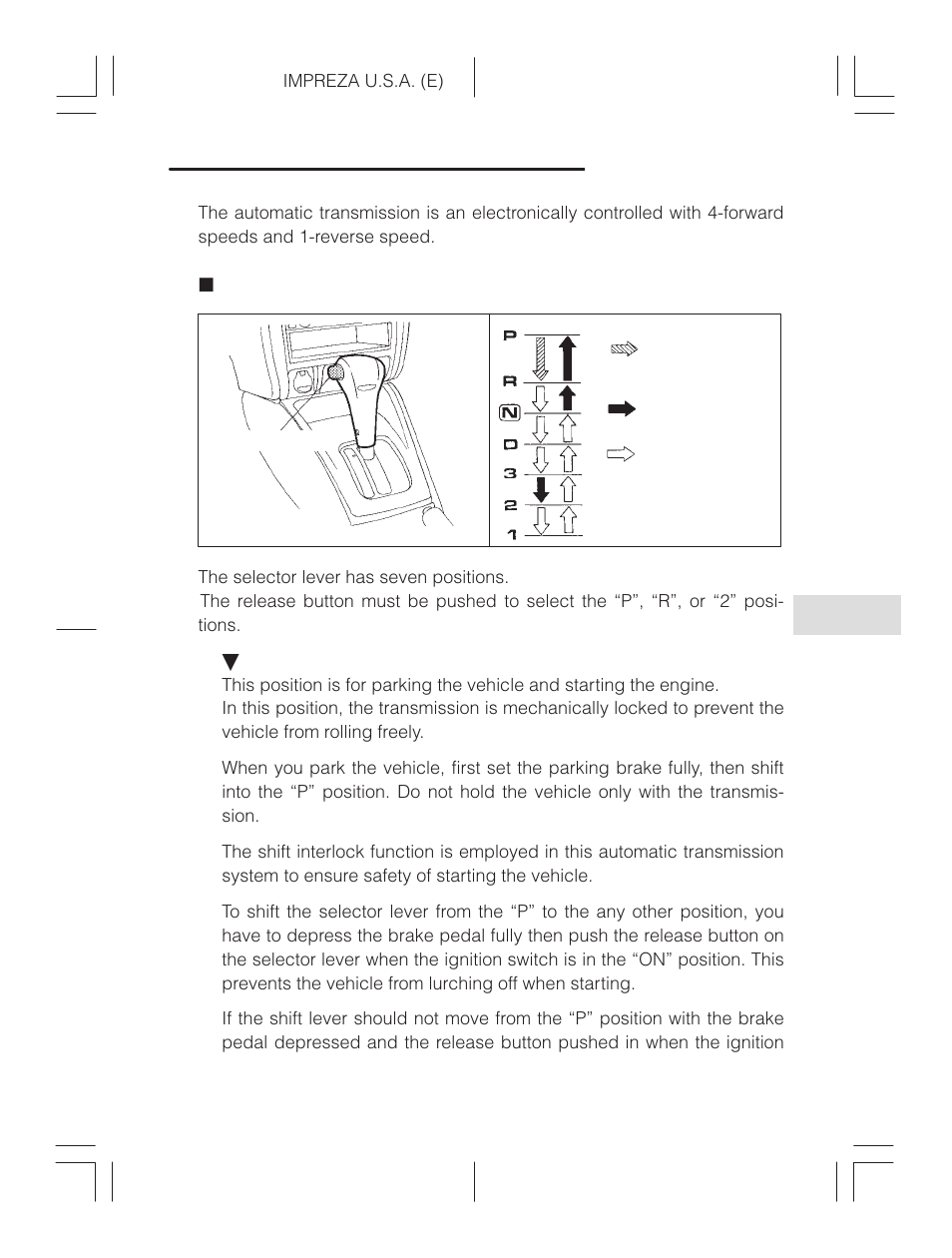 Selector lever | Subaru Impreza 2.2L MT User Manual | Page 201 / 328