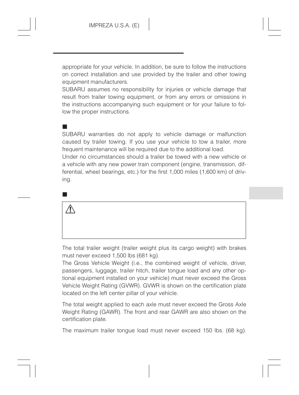 Warranties and maintenance, Maximum load limits, Caution | Subaru Impreza 2.2L MT User Manual | Page 227 / 328