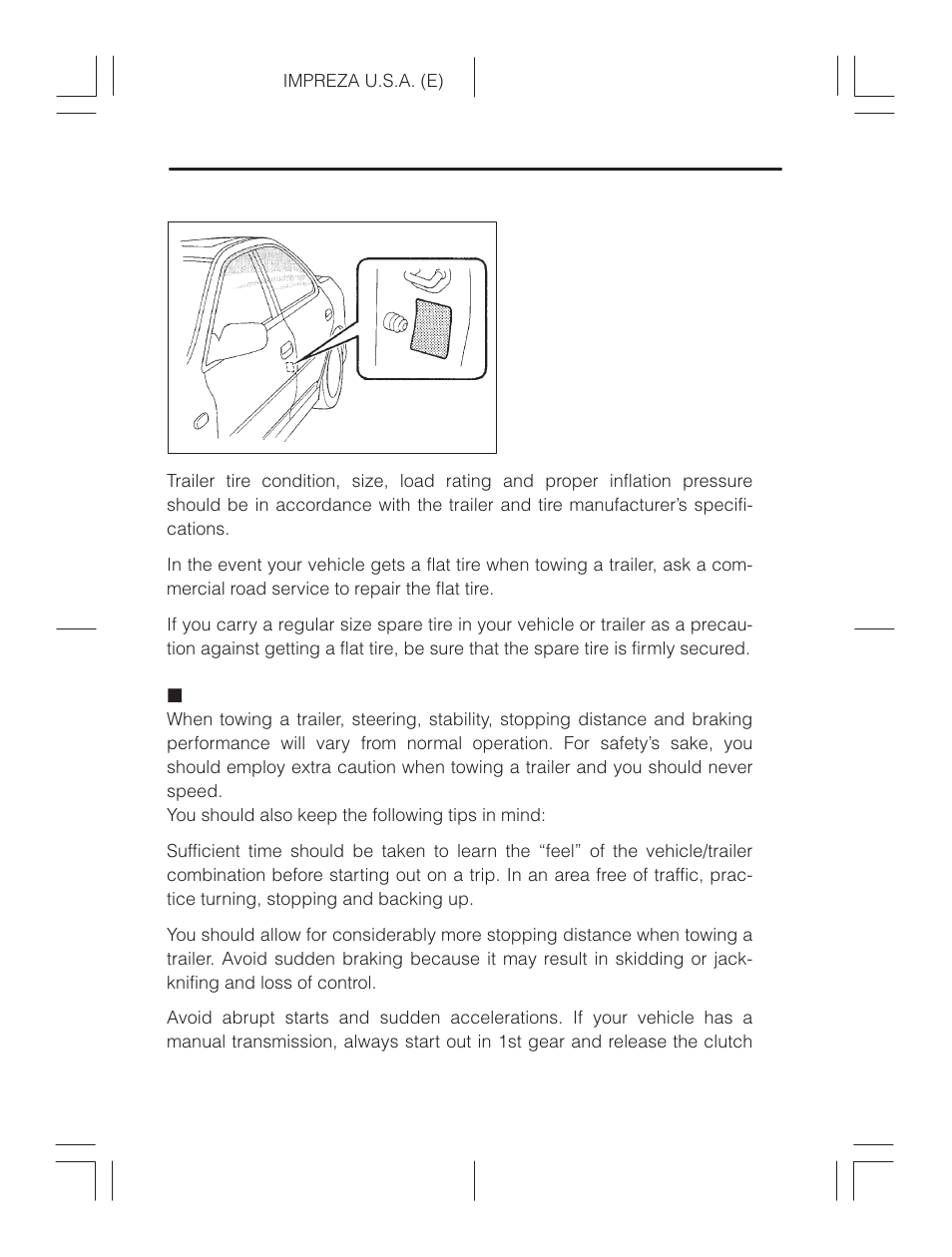 Trailer towing tips | Subaru Impreza 2.2L MT User Manual | Page 230 / 328