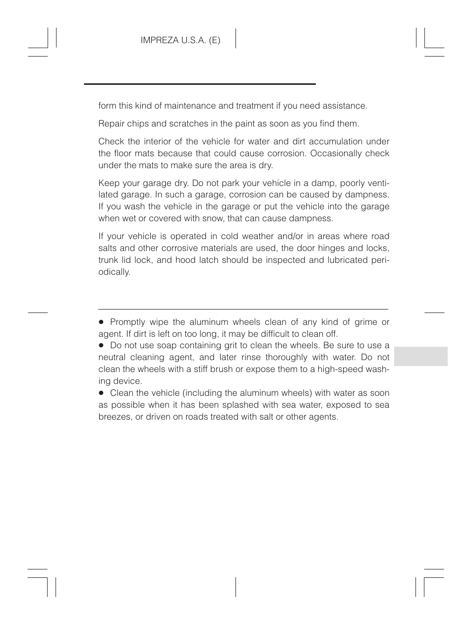 Cleaning aluminum wheels | Subaru Impreza 2.2L MT User Manual | Page 255 / 328