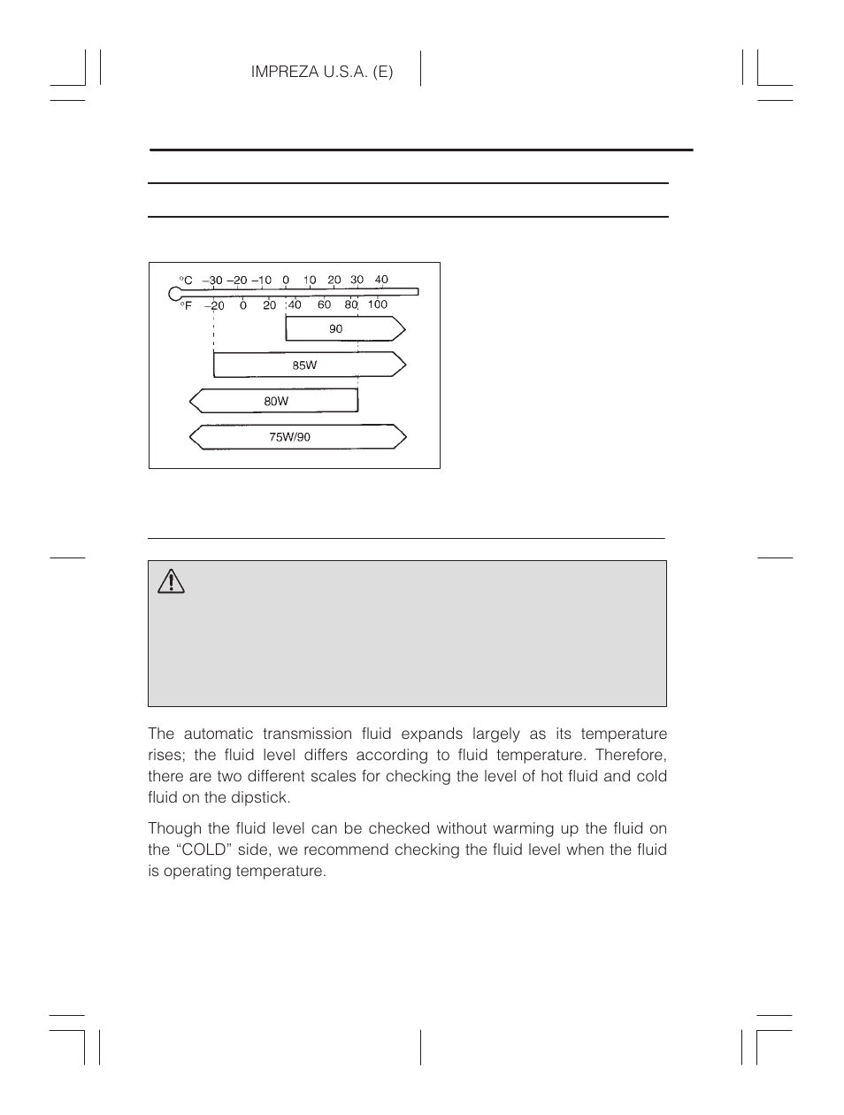 Automatic transmission fluid, Warning | Subaru Impreza 2.2L MT User Manual | Page 278 / 328