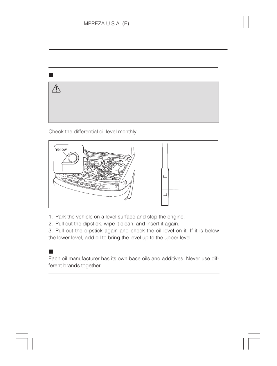 Checking the oil level, Recommended grade and viscosity, Warning | Subaru Impreza 2.2L MT User Manual | Page 280 / 328