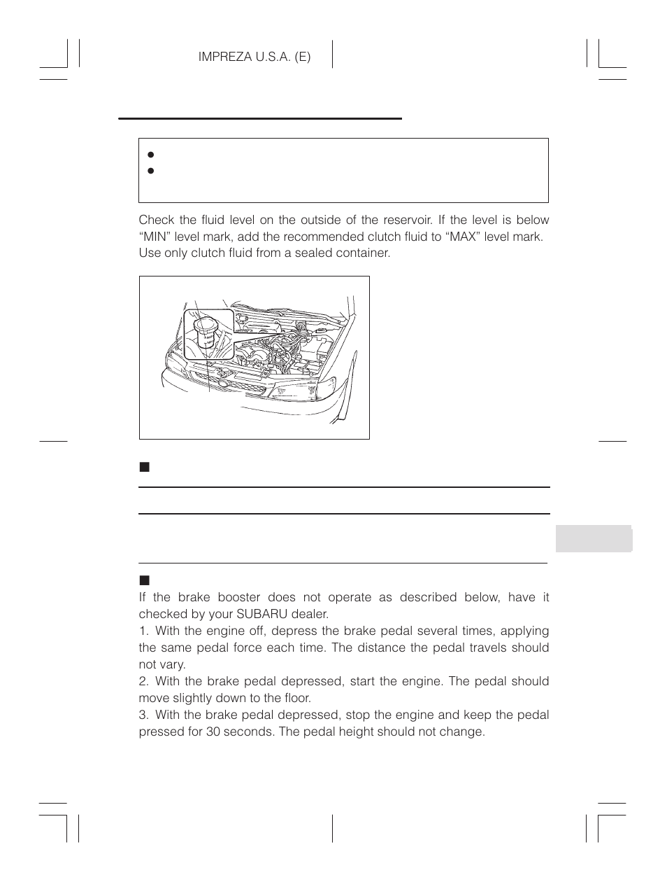 Recommended clutch fluid, Brake booster, Checking brake booster operation | Subaru Impreza 2.2L MT User Manual | Page 287 / 328