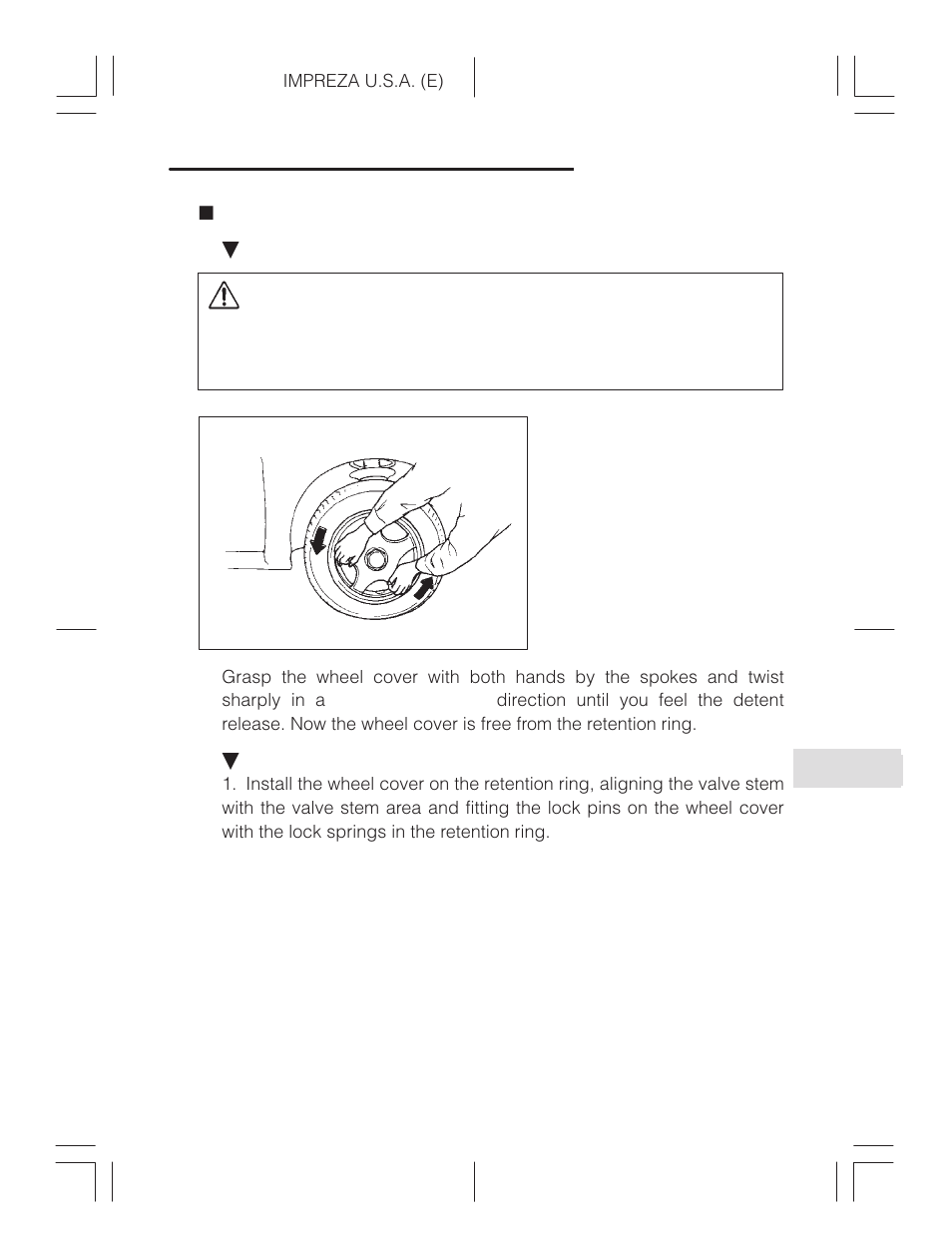 Wheel covers (locking type wheel covers), Wheel covers (locking type wheel cover), Caution | Subaru Impreza 2.2L MT User Manual | Page 299 / 328