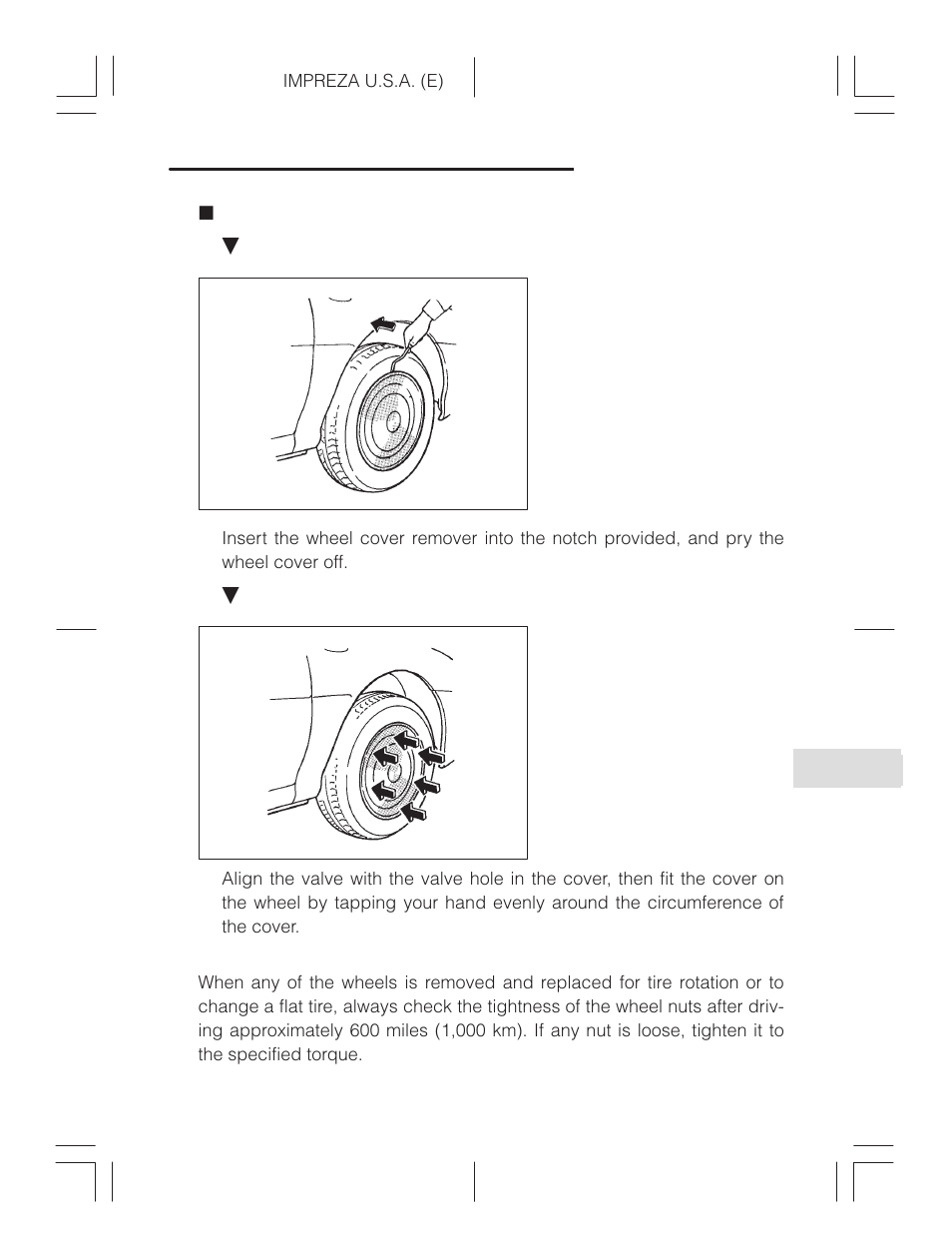 Wheel covers (regular type wheel covers), Wheel covers, Regular type wheel covers) | Subaru Impreza 2.2L MT User Manual | Page 301 / 328