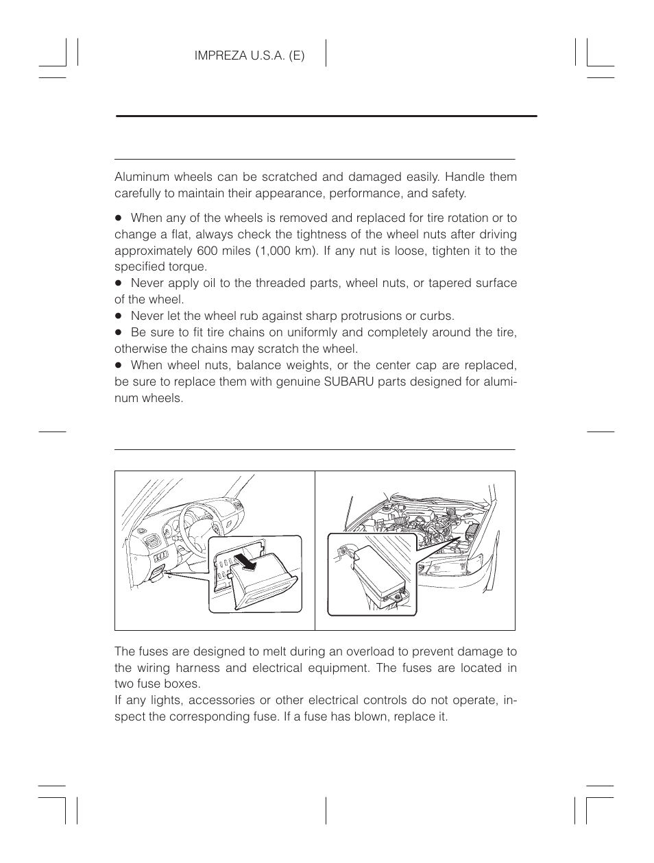 Aluminum wheels (if equipped), Fuses | Subaru Impreza 2.2L MT User Manual | Page 302 / 328