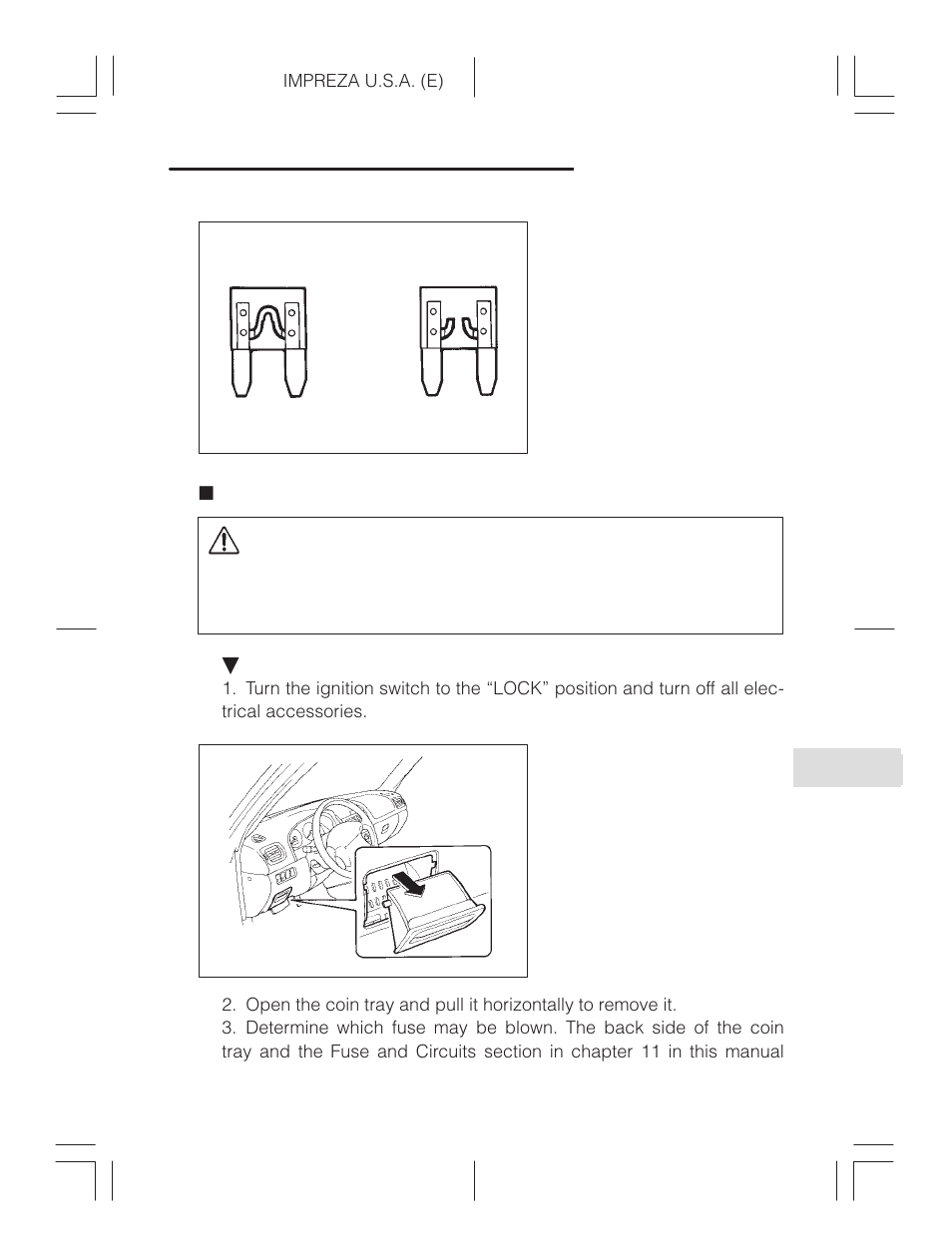 Replacing a fuse, Caution | Subaru Impreza 2.2L MT User Manual | Page 303 / 328