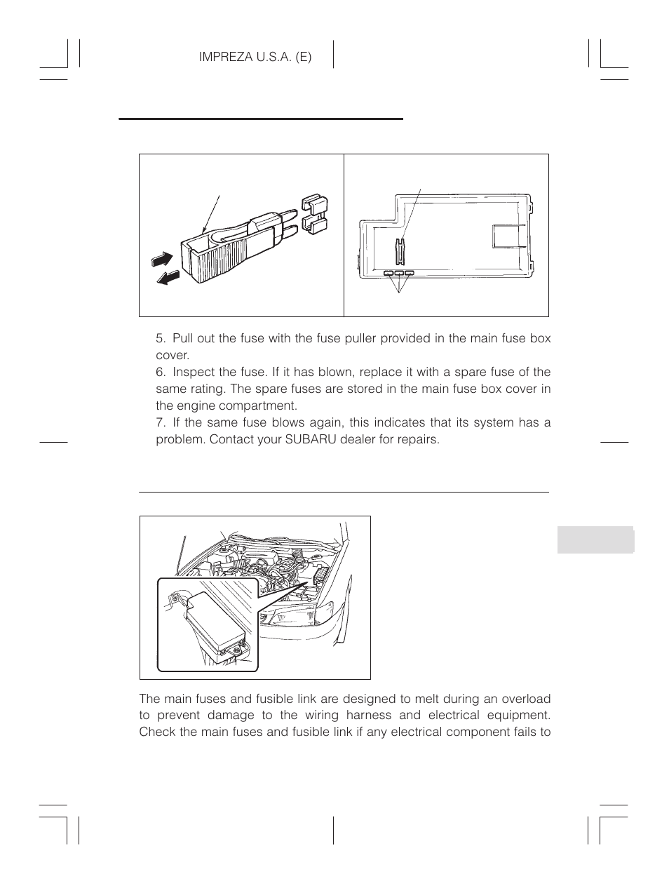 Main fuse and fusible link | Subaru Impreza 2.2L MT User Manual | Page 305 / 328