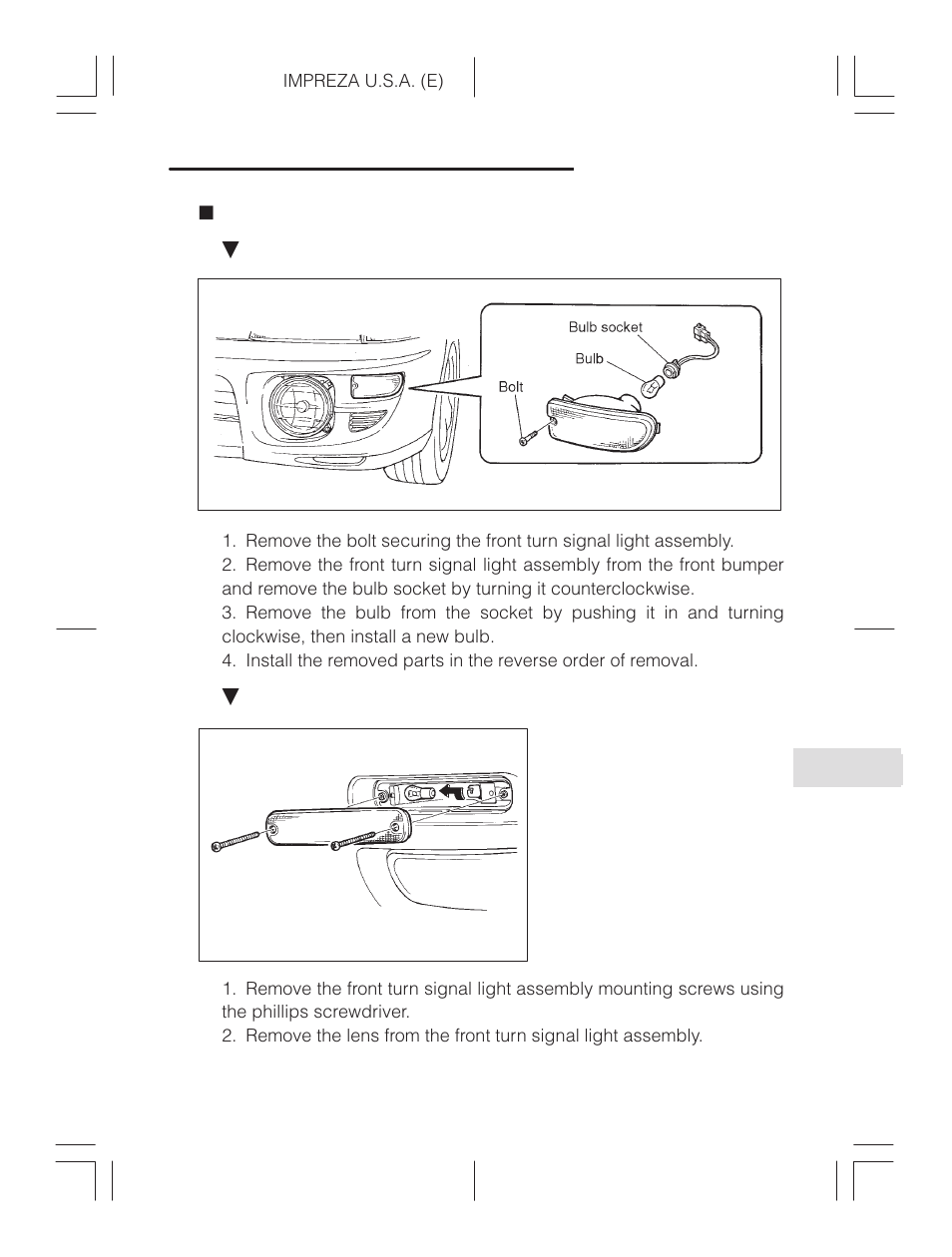 Front turn signal light | Subaru Impreza 2.2L MT User Manual | Page 311 / 328