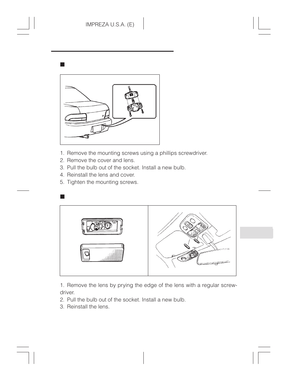 License plate light, Interior light, spot light | Subaru Impreza 2.2L MT User Manual | Page 315 / 328