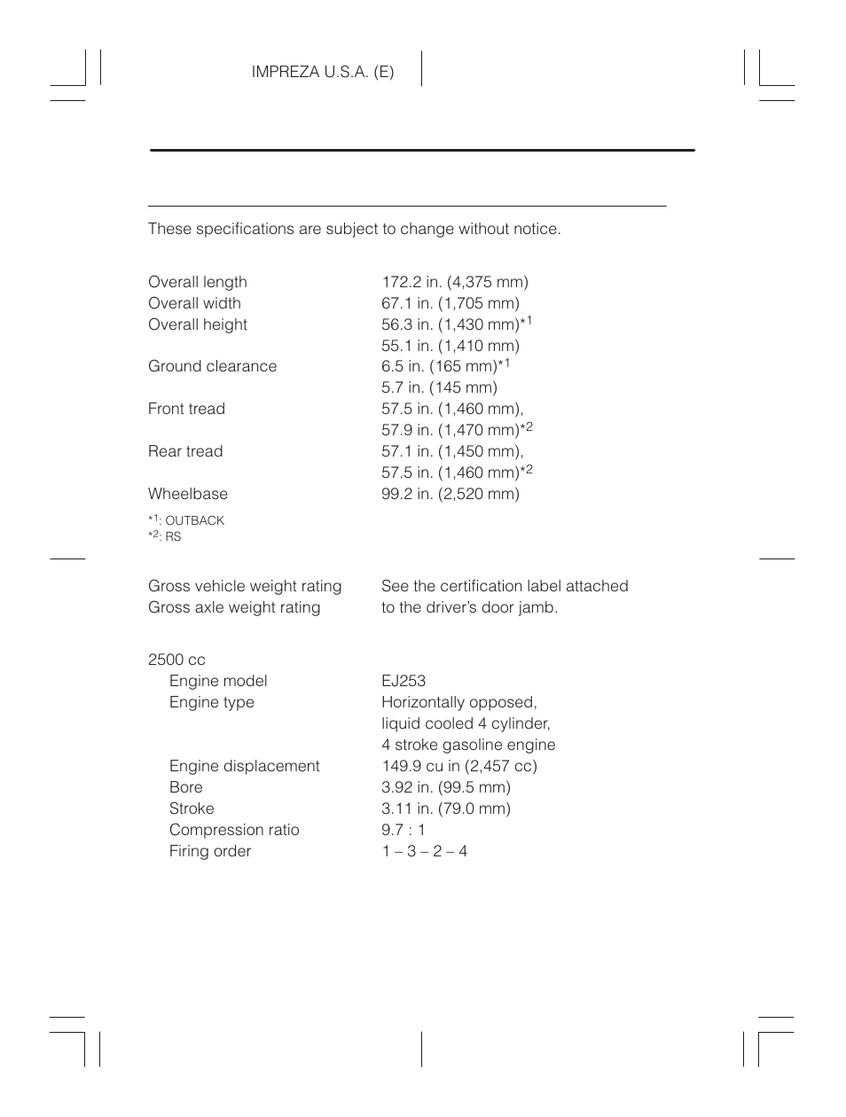 Specifications, Dimensions, Maximum load limits | Engine | Subaru Impreza 2.2L MT User Manual | Page 317 / 328