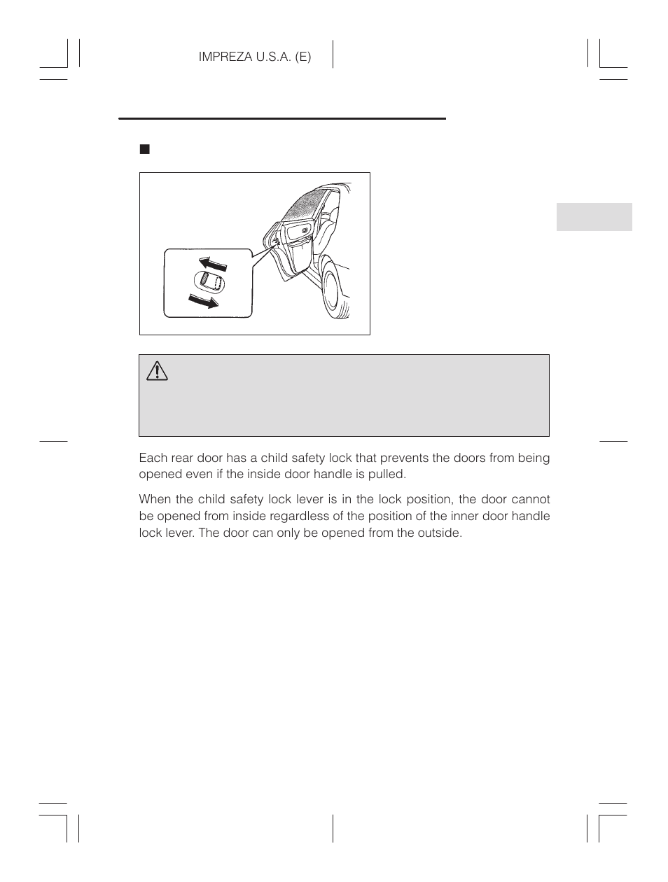 Child safety locks, Warning | Subaru Impreza 2.2L MT User Manual | Page 38 / 328