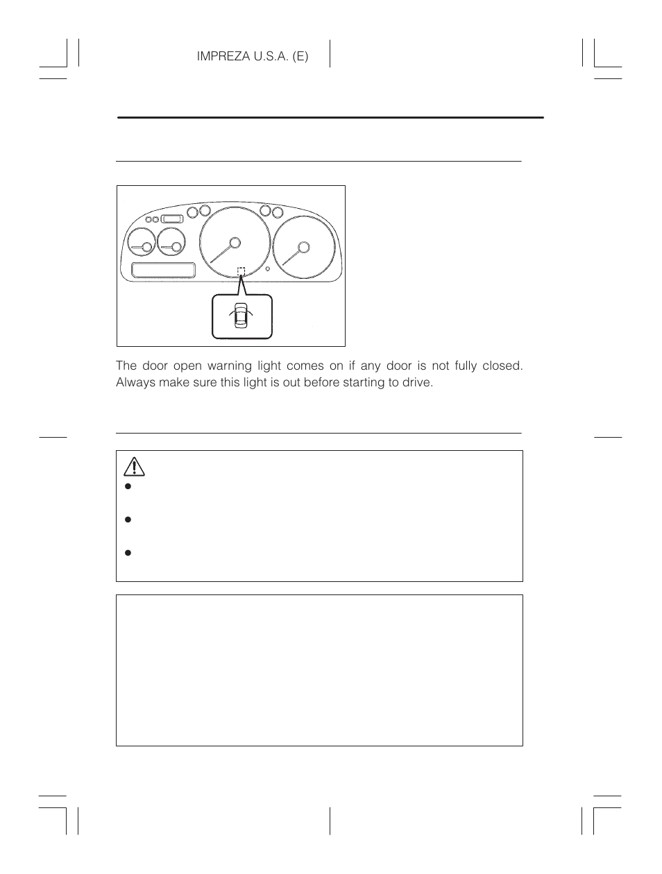 Door open warning lights, Keyless entry system (if equipped), Caution | Subaru Impreza 2.2L MT User Manual | Page 39 / 328