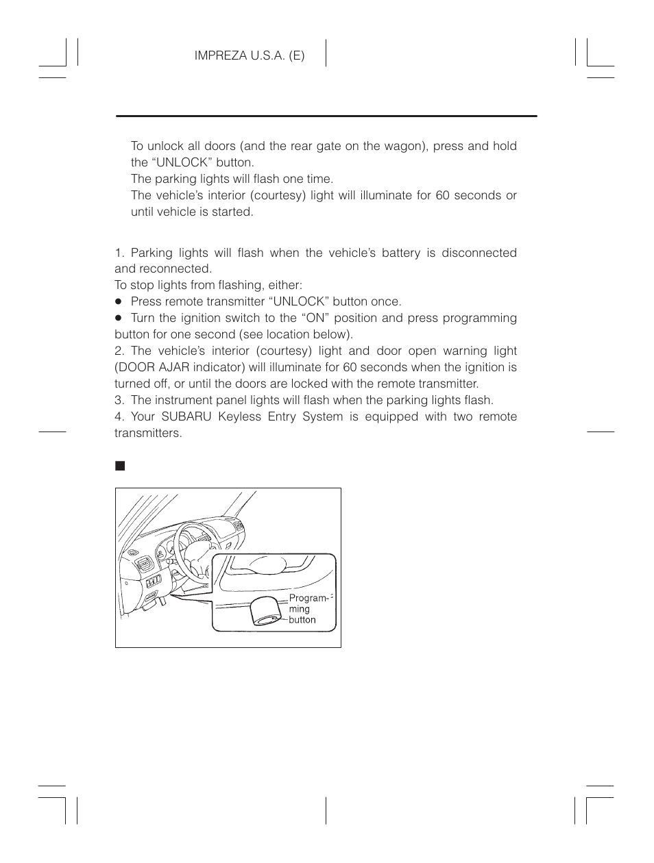 Programming button location | Subaru Impreza 2.2L MT User Manual | Page 41 / 328