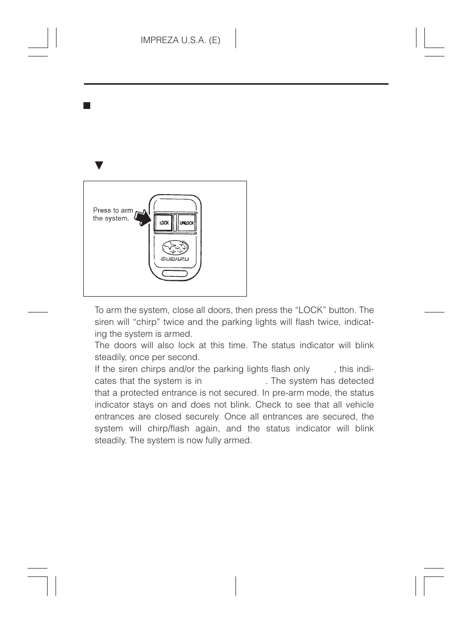 Security system operation | Subaru Impreza 2.2L MT User Manual | Page 47 / 328